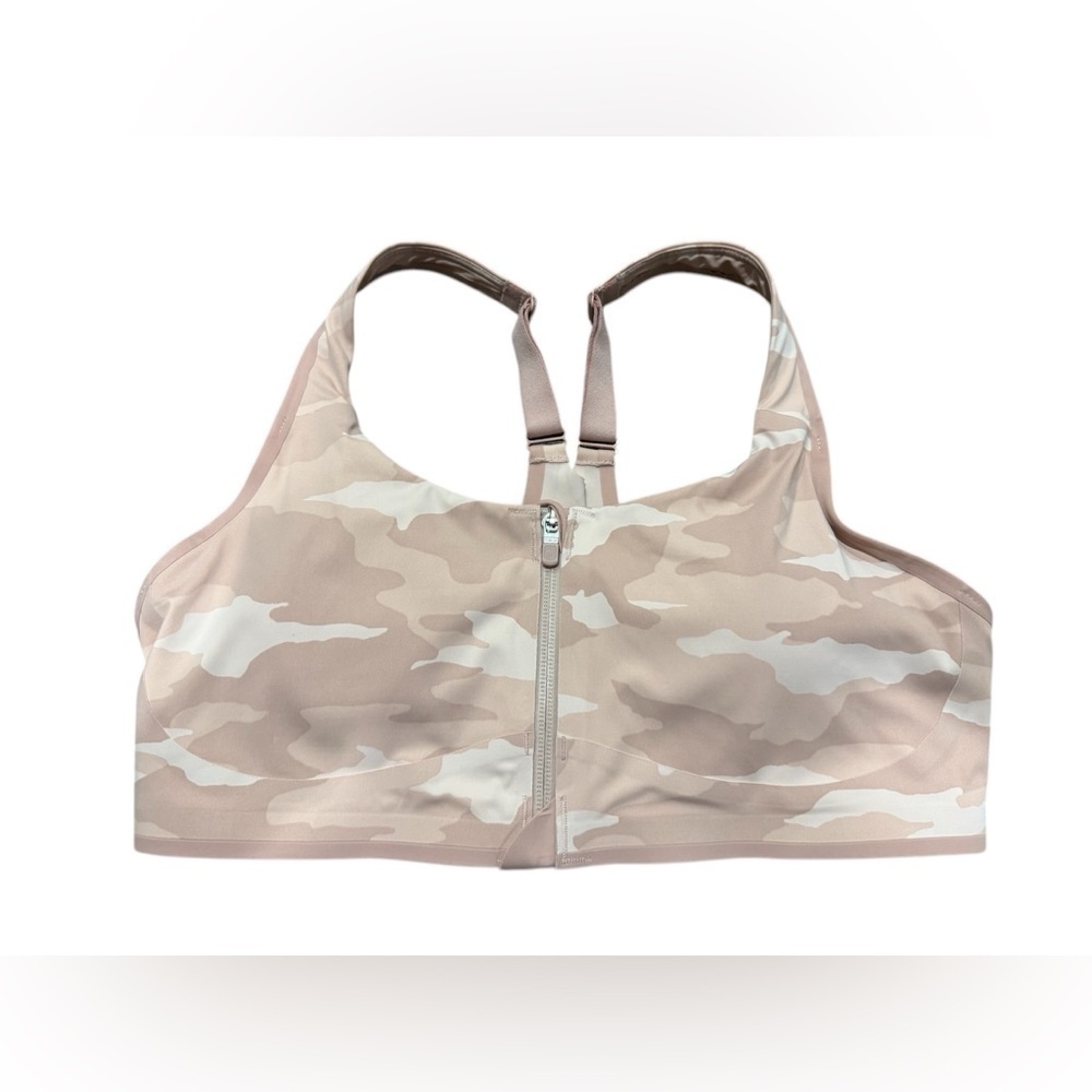 Athleta Empower II Train Zip Front Sports Bra Pink Camo Size Medium